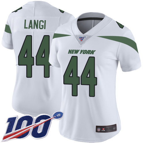 New York Jets Limited White Women Harvey Langi Road Jersey NFL Football #44 100th Season Vapor Untouchable